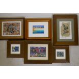 Australian Art, six paintings, various subjects and artists including Kangaroo, A. Conlon, 6" x 8"