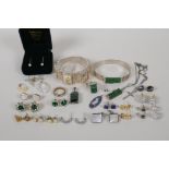 A quantity of silver and other costume jewellery including bangles, rings, earrings etc