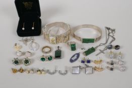 A quantity of silver and other costume jewellery including bangles, rings, earrings etc