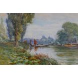 Walter Fowler, barges on a river, dated 1900, period gilt frame, signed watercolour, 12" x 18½"