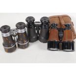 Two pairs of Theatre Field and Marine, three lens binoculars, and a pair of vintage field glasses,
