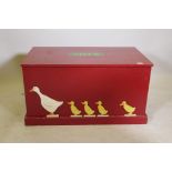 A painted child's toy chest with duckling decoration, 36" x 20½", 19" high