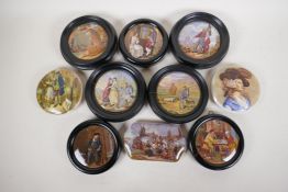 Seven framed Prattware pot lids to include Garibaldi, Card Players, The Sportsman and The First