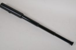 A C19th anodised brass and black leather three draw telescope, 23" opened