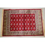 A rich red ground Kashmir rug with a Bokhara design, 47" x 69"
