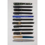 A collection of assorted fountain pens including three Mentmore Diploma, a Platignum Golden, a