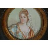 Miniature portrait of a young lady in elaborate robes, ebonised frame, C19th