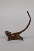 A Japanese style bronze okimono mouse, mark to base, 3½" high