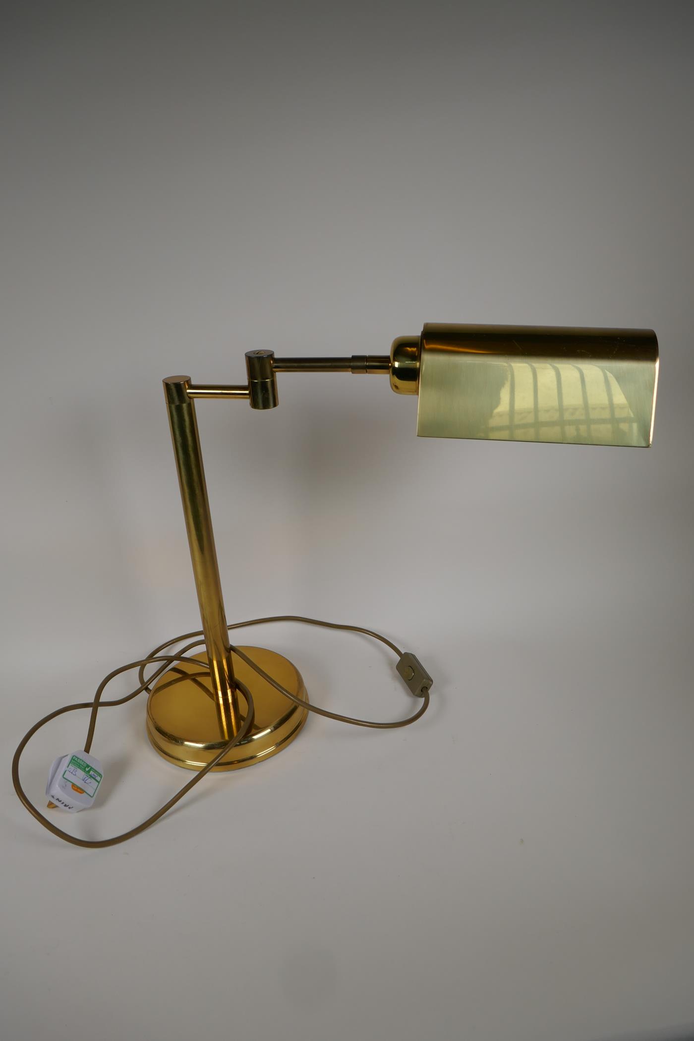 An adjustable brass desk lamp on a tubular column, 17" high - Image 3 of 3