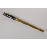 A small antique brass three draw telescope, 14" opened