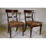 A pair of late Regency Gillow mahogany side chairs, the ash rails signed in pencil J. Lawson