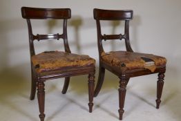 A pair of late Regency Gillow mahogany side chairs, the ash rails signed in pencil J. Lawson