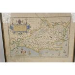 A framed copy of Saxton's map of C16th Dorsetshire, 24" x 19½"