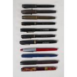 A collection of assorted fountain pens including three Mentmore Autoflow, a Mentmore Ink Lock, three