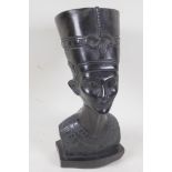 A carved obsidian bust of an Egyptian Pharaoh, 12" high