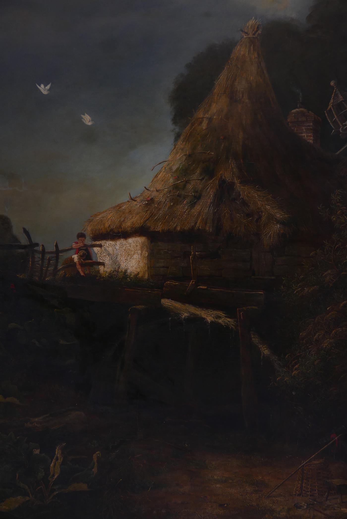 Children playing by a watermill, early C19th oil on canvas, re-lined with repairs, 50" x 40" - Image 2 of 5