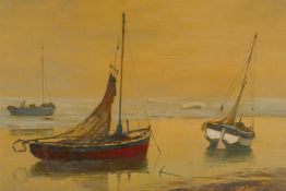 Alfred Vavasour Hammond, (1900-1995), beached fishing boats, signed, oil on board, 16" x 13"