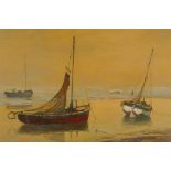 Alfred Vavasour Hammond, (1900-1995), beached fishing boats, signed, oil on board, 16" x 13"