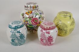 Four Masons Ironstone ginger jars, the largest with Nabob pattern, 6½" high