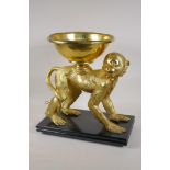 A gilt bronze centrepiece in the form of a monkey, 14½" x 8", 15½"