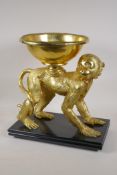 A gilt bronze centrepiece in the form of a monkey, 14½" x 8", 15½"