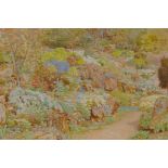 Tom Hunn, garden in bloom, inscribed 'South Lodge, Sussex 1903', signed watercolour, 13" x 19"