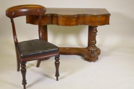 A Victorian walnut shaped front side table with single drawer, and an associated chair, 48" x 21"