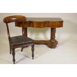 A Victorian walnut shaped front side table with single drawer, and an associated chair, 48" x 21"