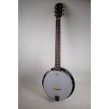 A Martin Smith six string guitar neck banjo with rosewood finger board and Remo banjo skin, 38½"