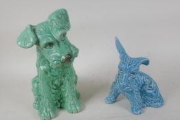 A Sylvac pottery terrier, 11" high, and a similar pottery terrier