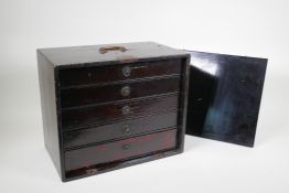 A Japanese Meiji period lacquered desk cabinet, 14½" x 8½", 12" high