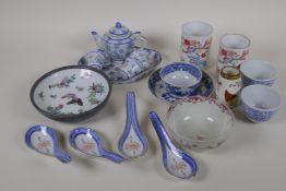 A quantity of oriental and other tea bowls, rice bowls etc