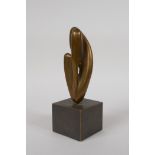 An abstract bronze sculpture, purportedly gifted by Barbara Hepworth to her supplier, 7" high