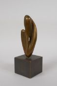 An abstract bronze sculpture, purportedly gifted by Barbara Hepworth to her supplier, 7" high