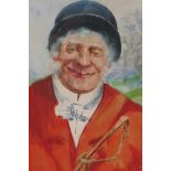 Charles Maciver Grierson, portrait of a huntsman, signed, watercolour and gouache, 10" x 7"