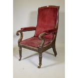 C19th mahogany reclining library chair