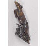 A spelter 'Leaping Greyhound' car mascot, 6" long