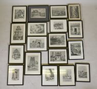A quantity of framed late C19th and early C20th bookplates depicting oriental scenes