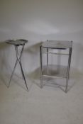 A stainless steel two tier table and a medical fold up instrument table, largest 18" x 18" x 29½"