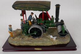 A Juliana Collection resin figure group of road crew with steam roller, 12" long