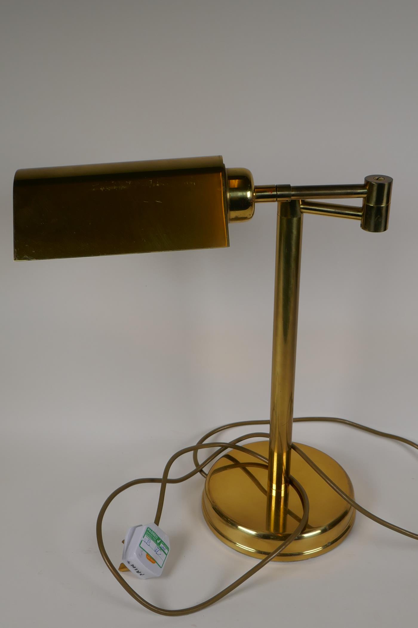 An adjustable brass desk lamp on a tubular column, 17" high - Image 2 of 3