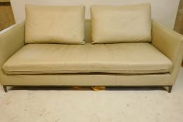 A Camerich grey leather designer sofa bed, 78" wide