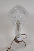 A vintage crystal table lamp with crystal shade, 14½" high