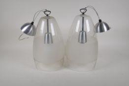 A pair of contemporary glass hanging lamps, 21½" drop