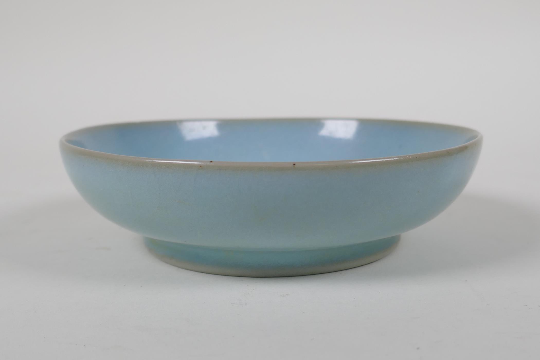 A Chinese Ru ware style porcelain dish, 5½" diameter