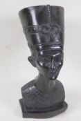 A carved obsidian bust of an Egyptian Pharaoh, 12" high
