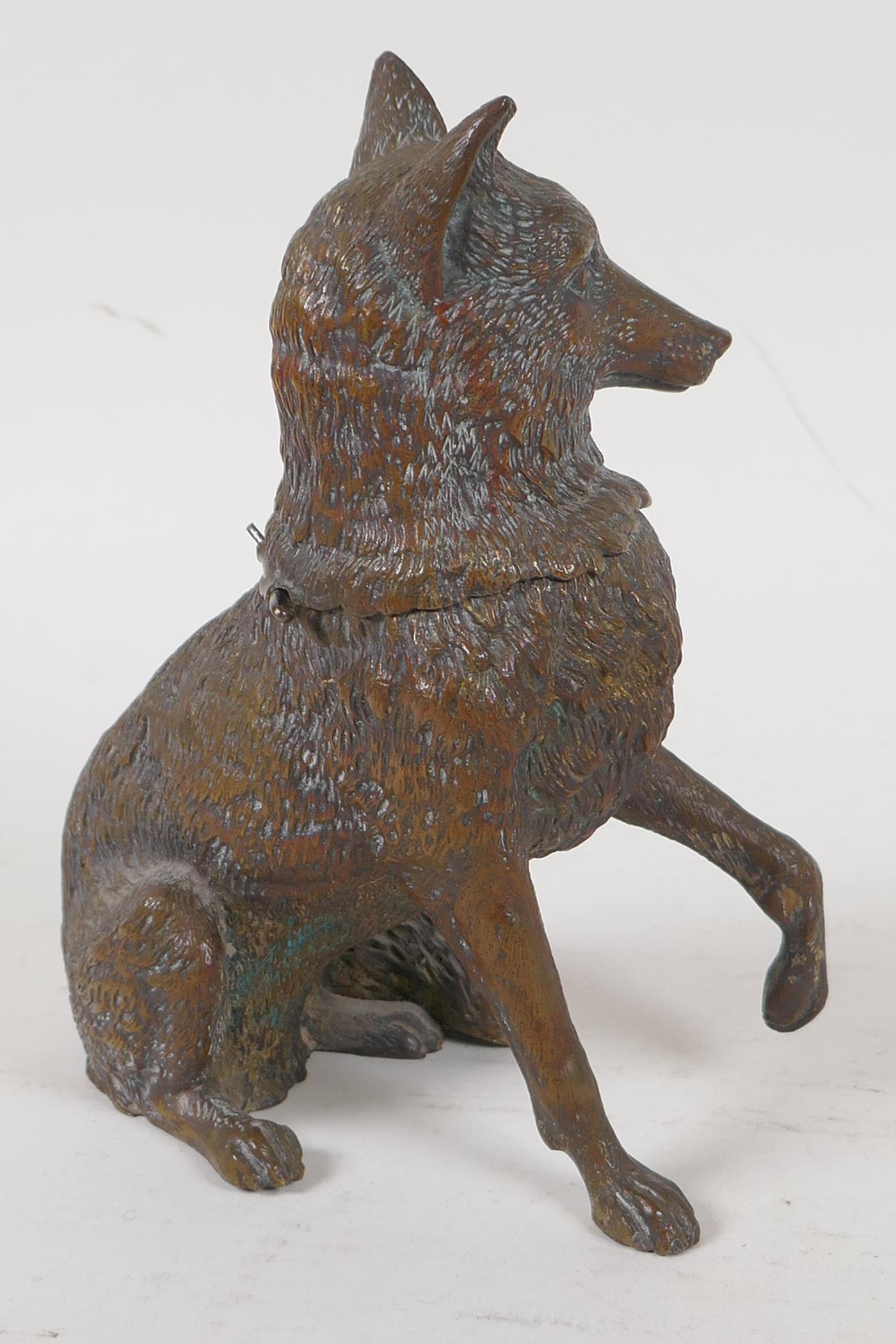 A bronze inkwell in the form of a seated wolf, lacks liner, 6½" high - Image 3 of 4