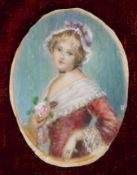 A C19th miniature painting of young lady, 2" x 1½"