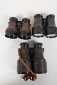 Three pairs of vintage binoculars including Negretti and Zambra binoculars