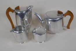 A four piece Picquot ware tea set, teapot 5½" high